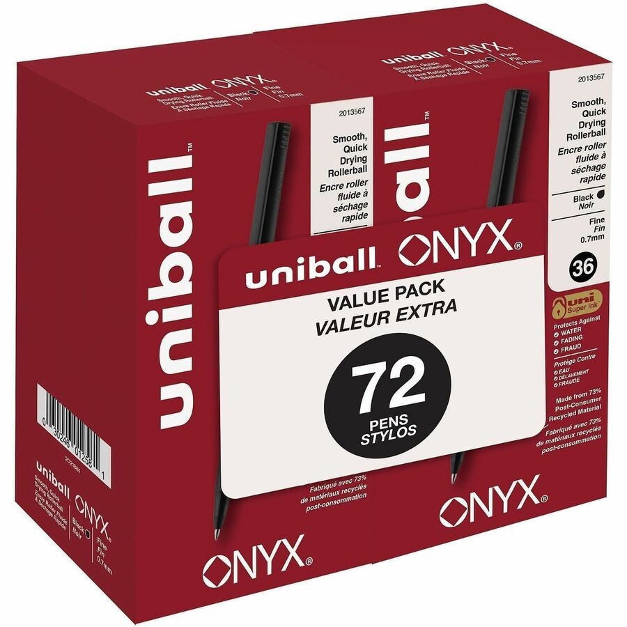 2x Uni-Ball Onyx Rollerball Pen 72 Pack Black Ink Matte Black Barrel Bulk New