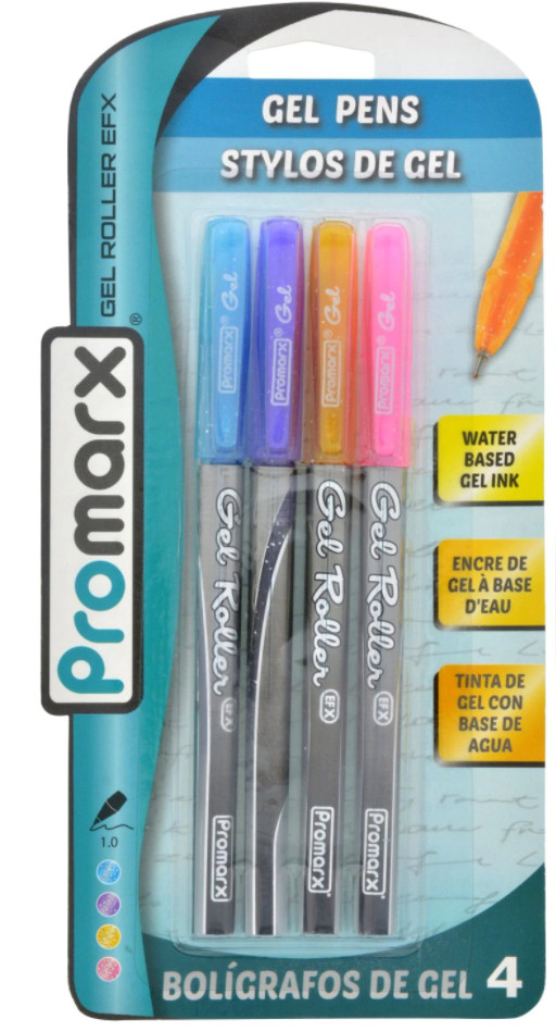 Promarx Gel Roller EFX Pens Pack of 4 ~ Blue Purple Pink Orange