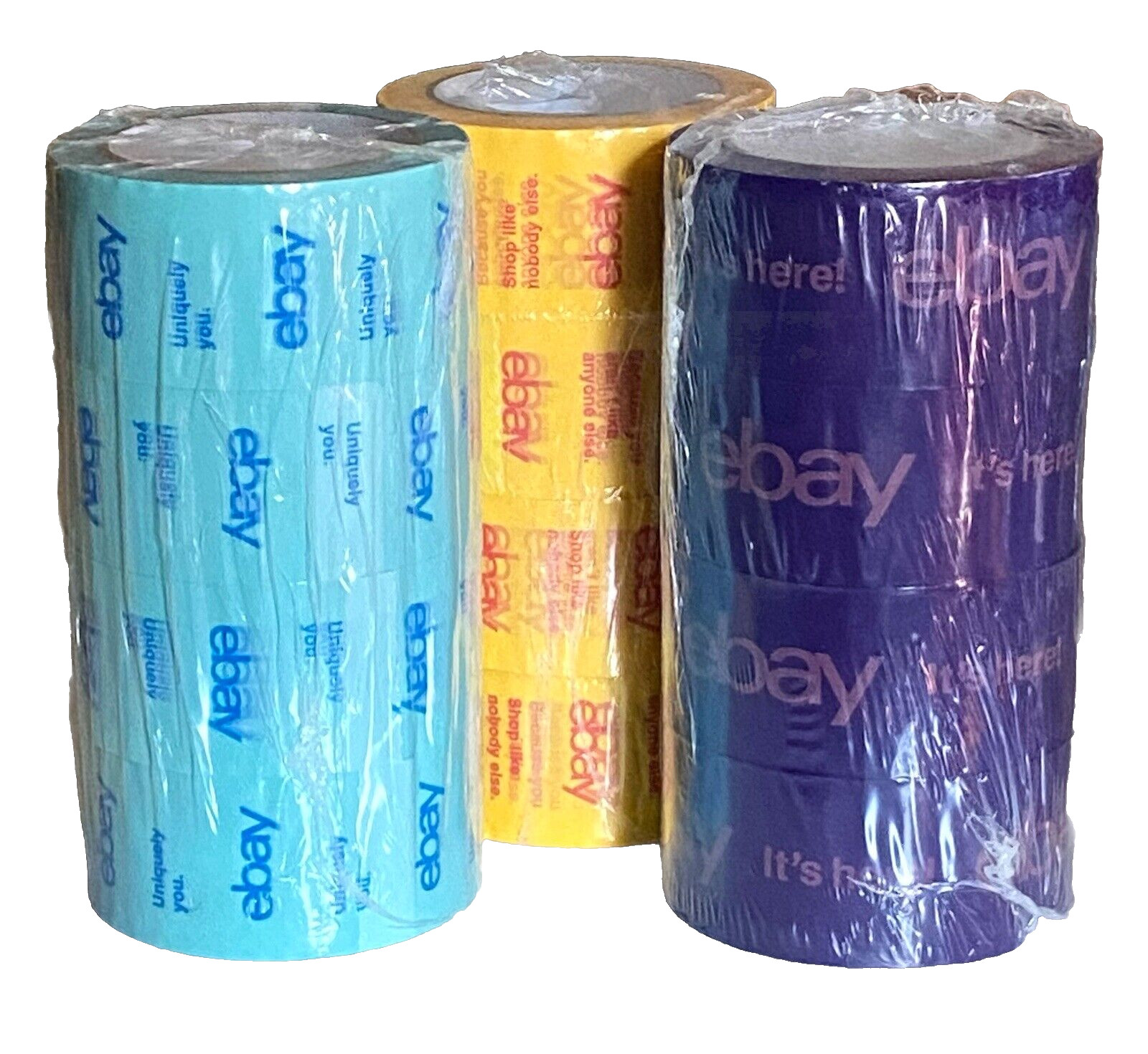 eBay Brand Tape LOT 12 Rolls 75 Yards 2×75 2” Wide 75YDS Blue Yellow Purple NEW