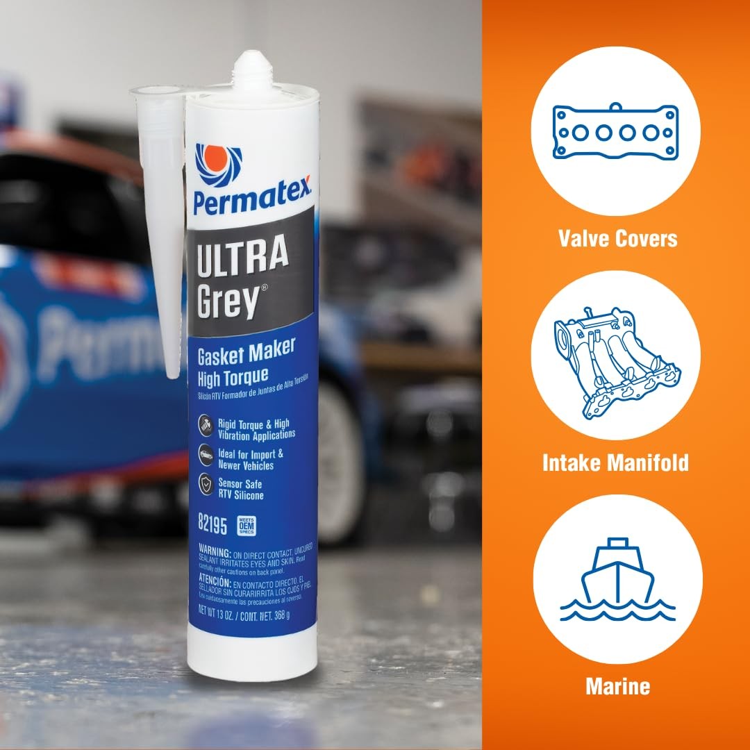 Permatex 82195 Ultra Grey Rigid High-Torque RTV Silicone Gasket Maker, 13 oz.