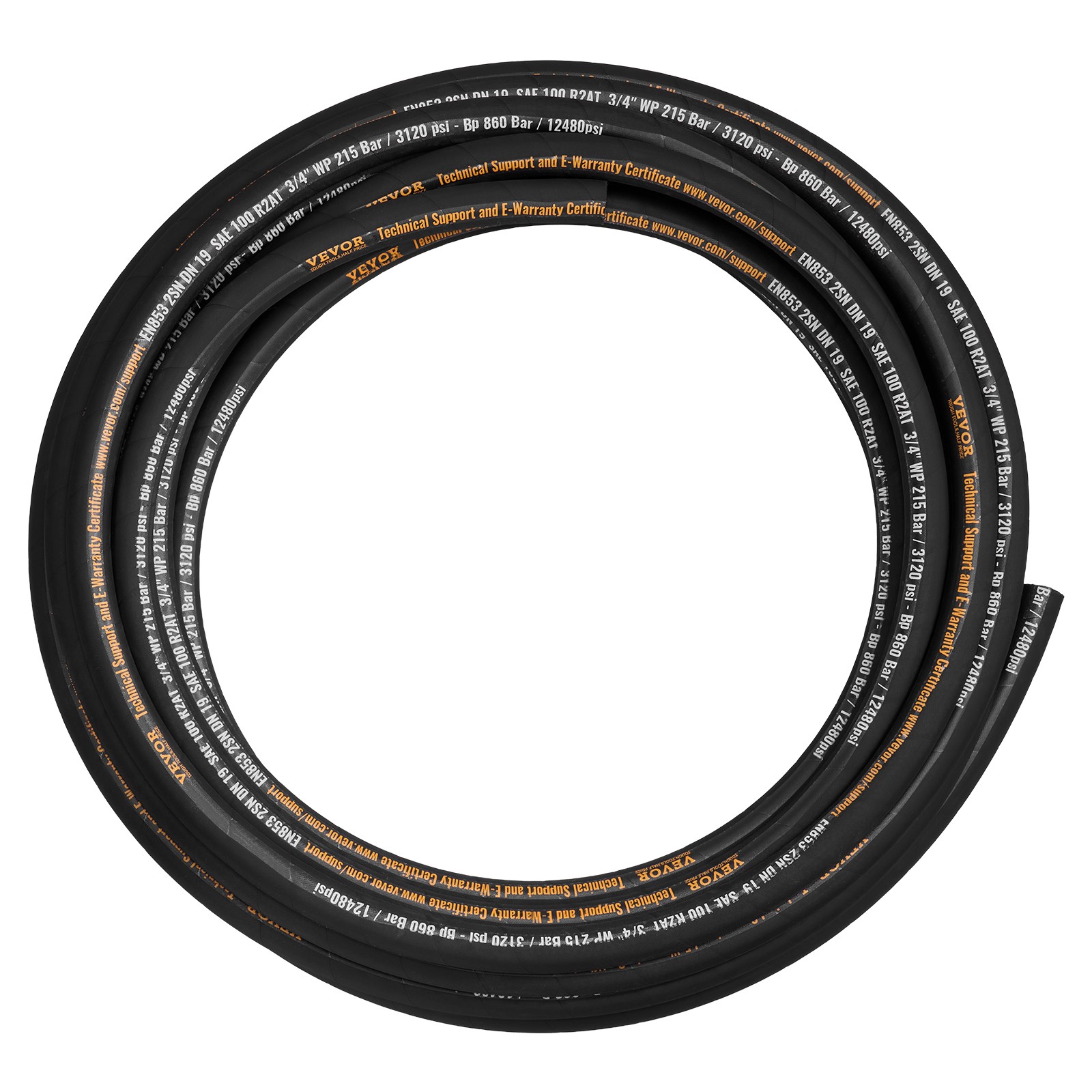 VEVOR Hydraulic Hose Coiled Hydraulic Hose 50ft 3/4″ 2 Steel Wire 3120 PSI