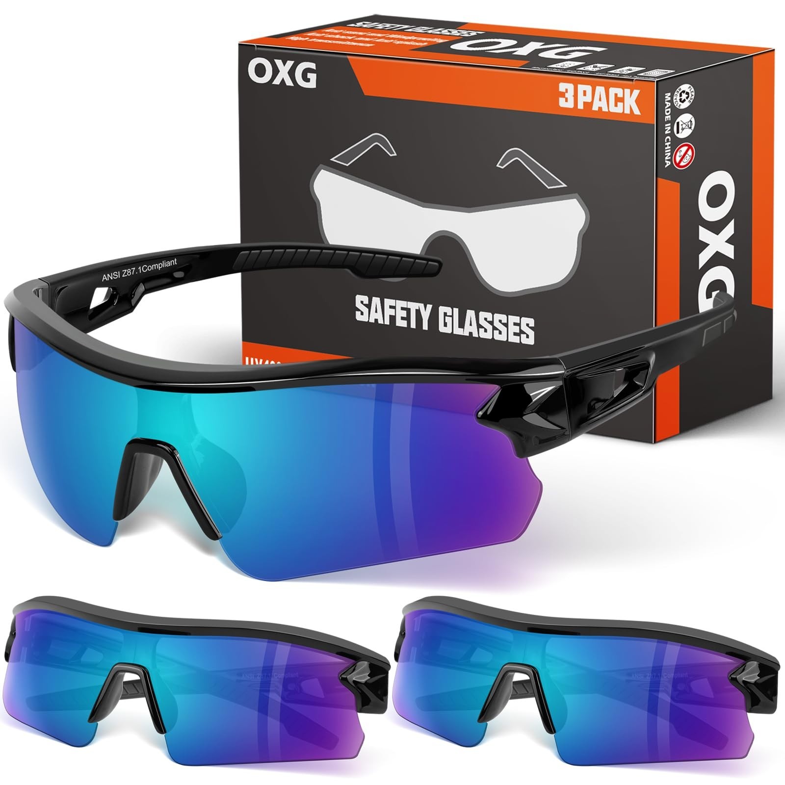 3 Pack Work Safety Glasses for Men Women, ANSI Z87.1 Scratch Impact Resistant Pr