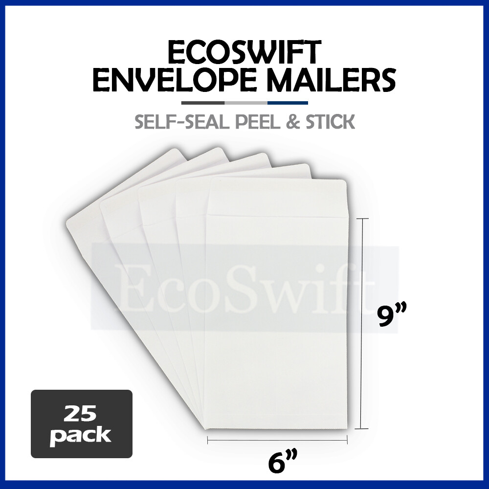25 EcoSwift White Self-Seal Mailing Shipping Kraft Paper Envelope 28 lb. 6″ x 9″