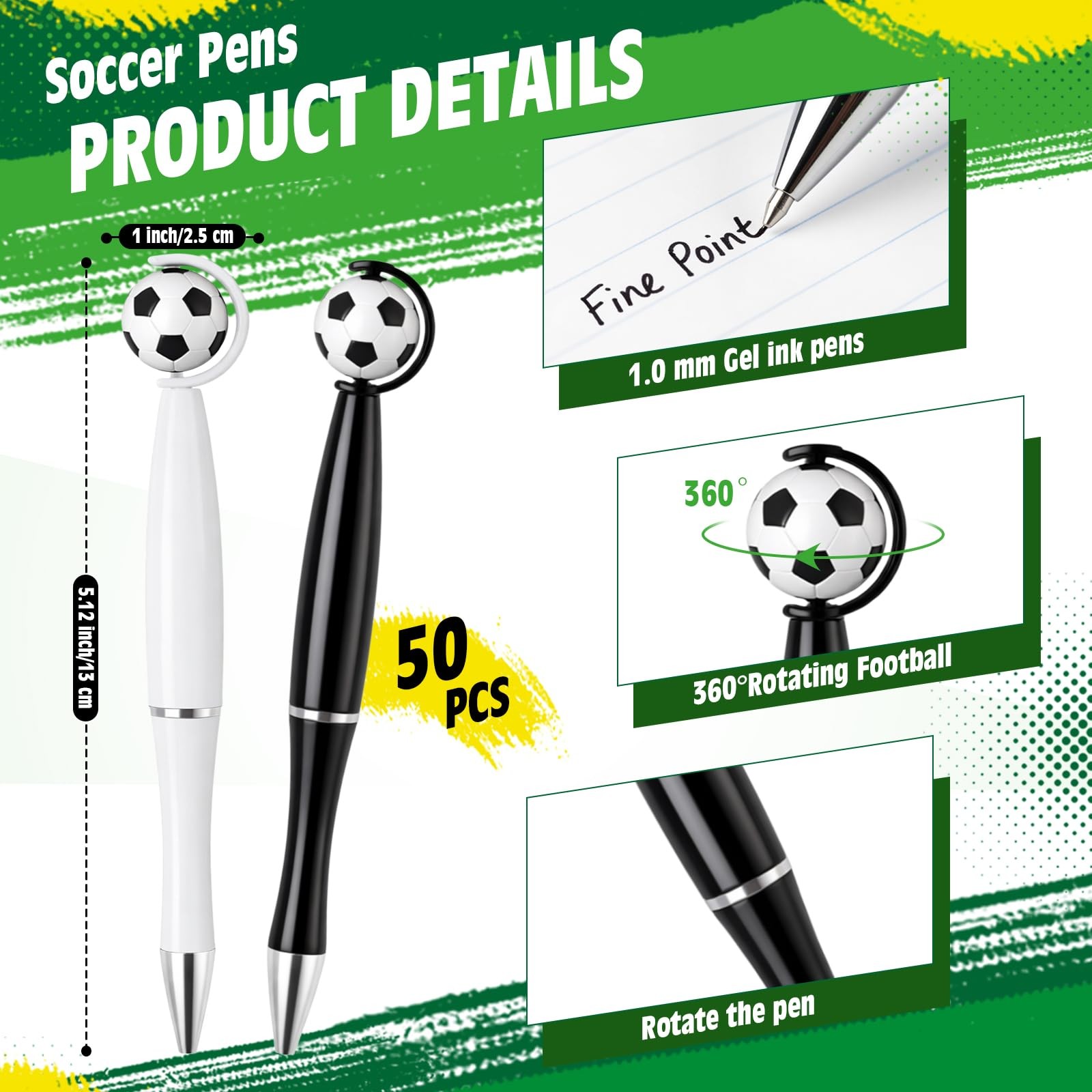 Supervitae 50 Pcs Soccer Pens Bulk Novelty 1 Count (Pack of 50), White Black