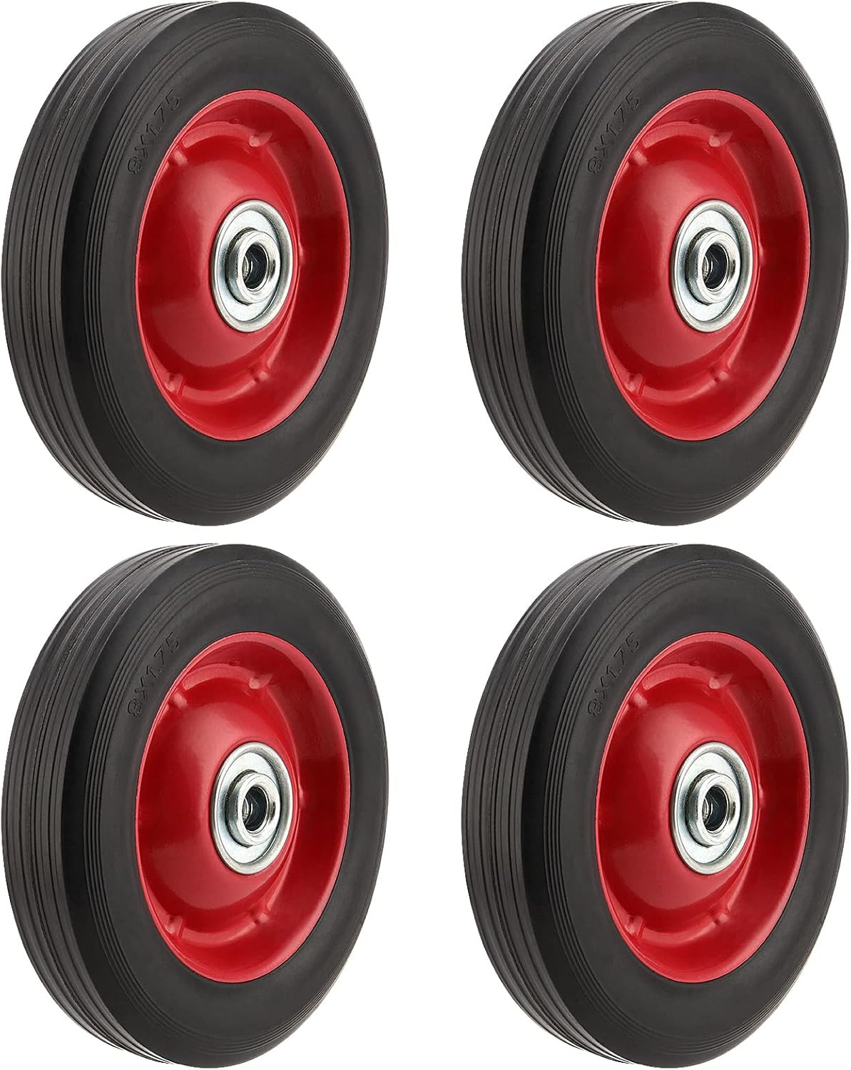 PINGEUI 4 PCS 8 Inch Solid Rubber Tire, Flat Free Solid Rubber Wheels, Hand Truc