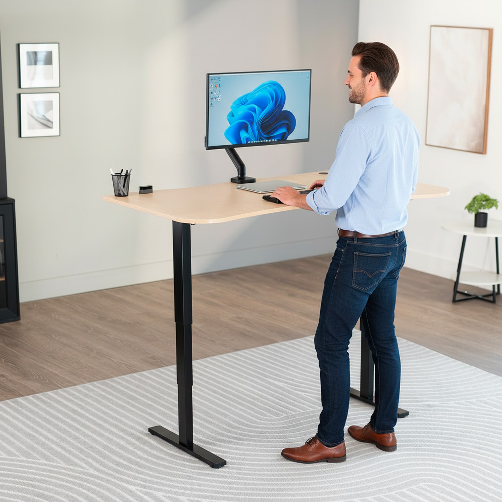 VIVO Light Wood / Black 63” x 32” Electric Height Adjustable Stand Up Desk