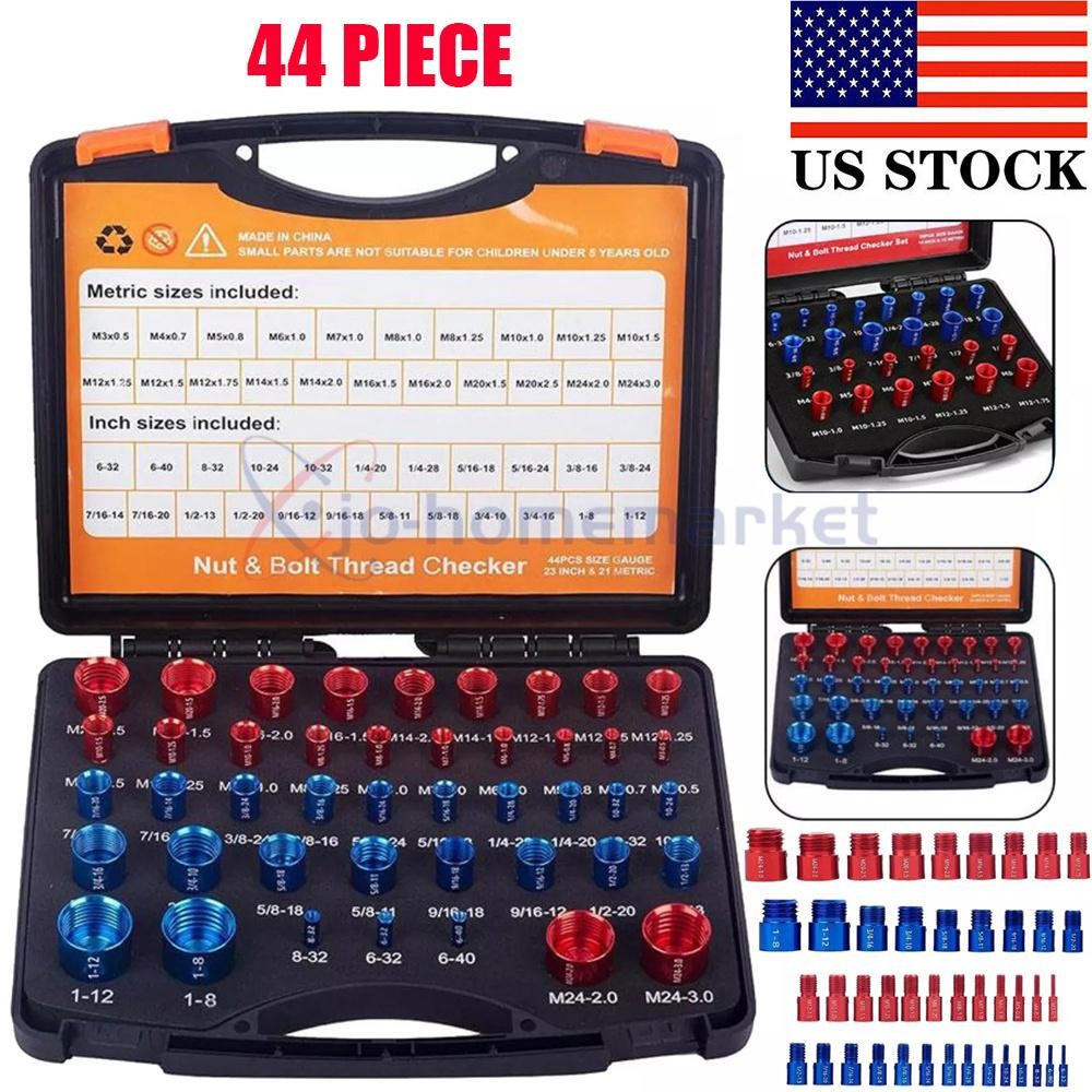44pcs Inch & Metric Set Nut & Bolt Thread Checker Identifier Thread Gauges Box