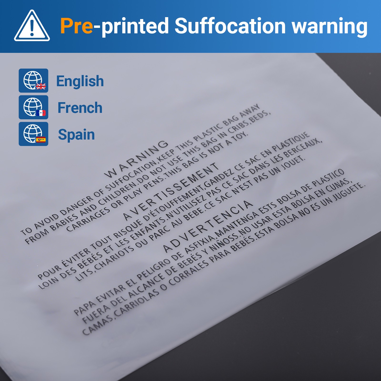 Clear Bags with Suffocation Warning Poly OPP Cello Merchandise Bag -Multi Sizes