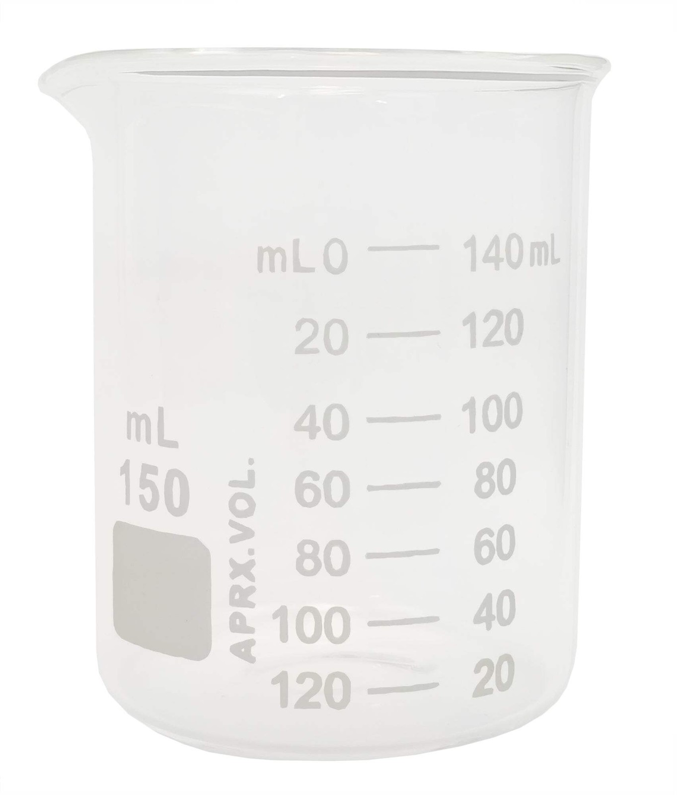 Beaker, Griffin Style, 150ml Capacity, Borosilicate Glass, Graduated.