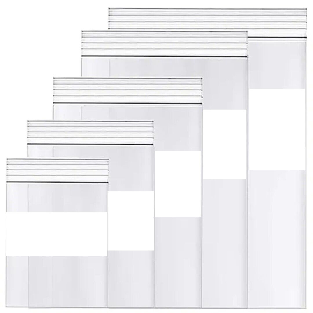 WHITE BLOCK HEAVY DUTY 2 Mil Clear Zip Seal Bags Reclosable Top Lock Plastic