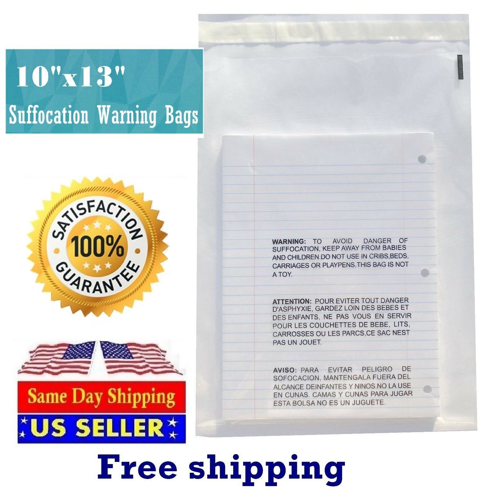 10×13 Clear Bags Suffocation Warning Self Seal Bag 1.5Mil -ST ShipMailers