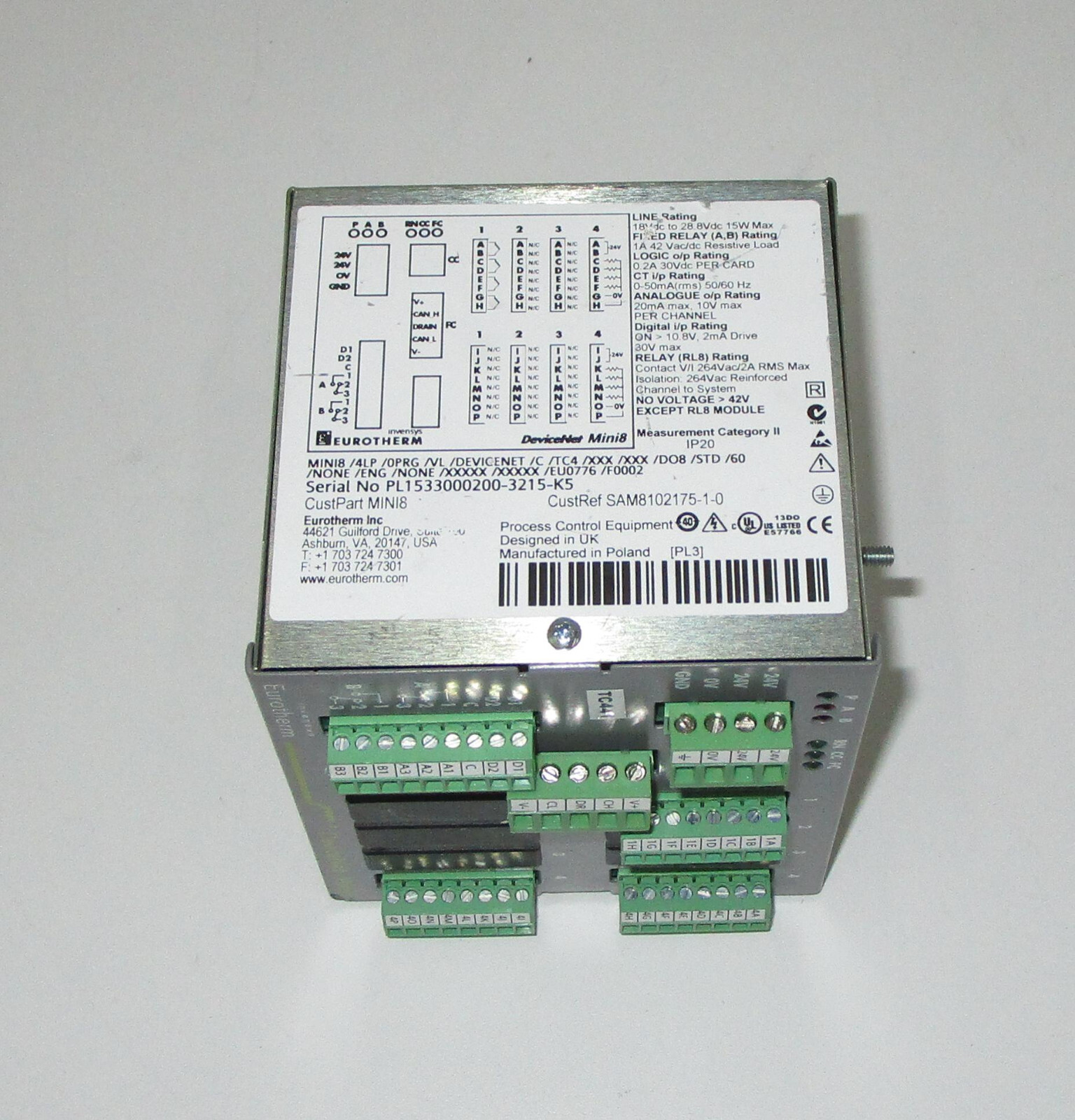 Eurotherm MINI8/4LP/0PRG/VL/DEVICENET/C/TC4/XXX/XXX/DO8/STD/60/NONE/ENG/NONE/XXX
