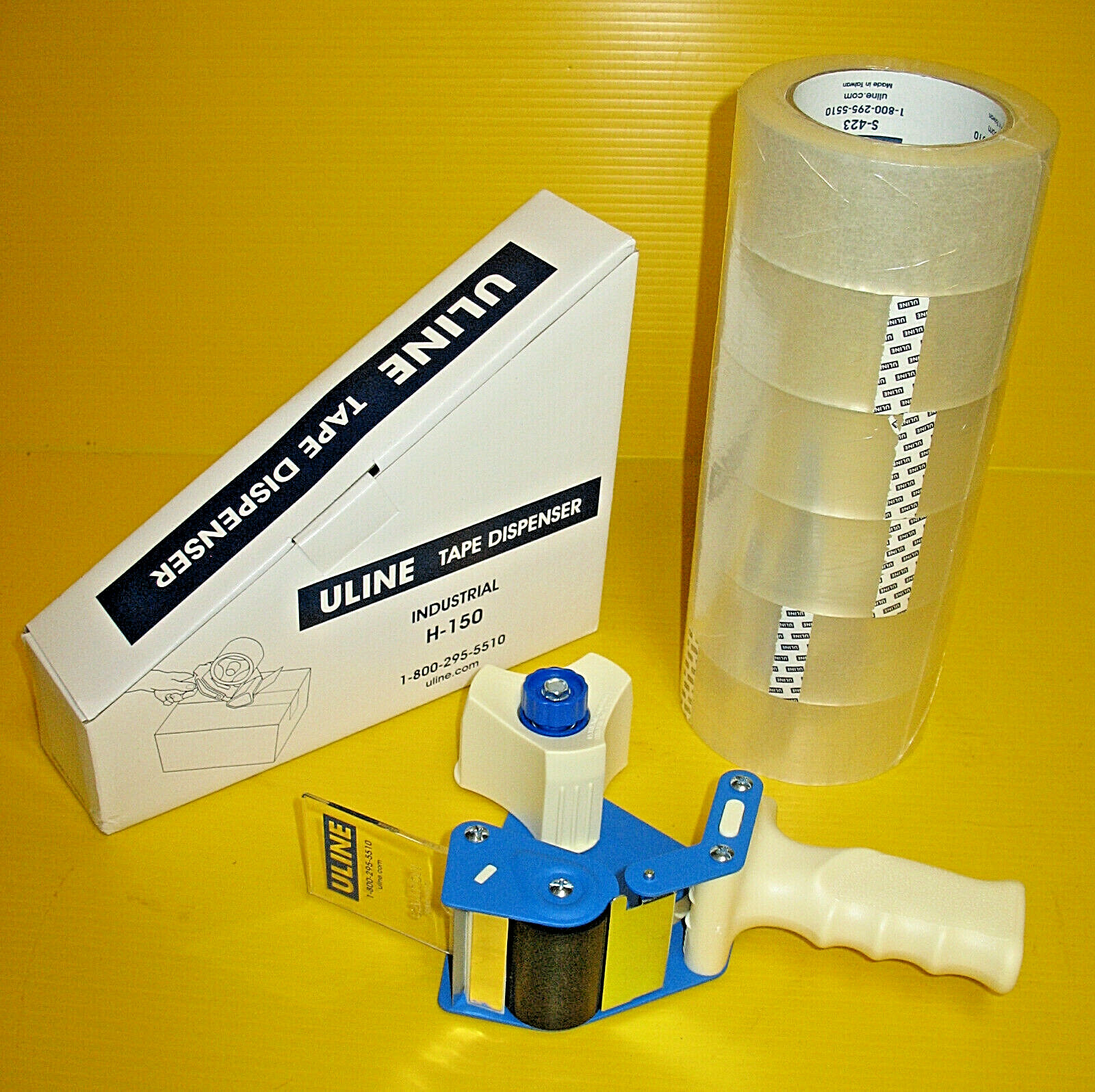 6 Rolls ULINE S-423 Industrial Tape 2″ x 110 yds -2 Mil, Clear & Tape Dispenser