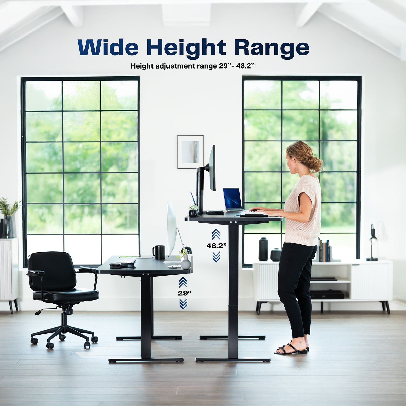 VIVO Electric 63” x 32” Stand Up Desk, White Table Top, Gray Frame