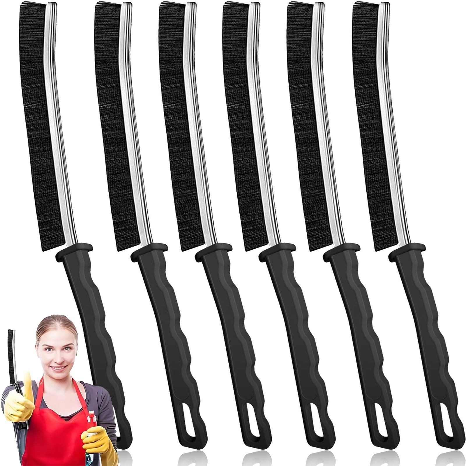 Crevice Cleaning Brush Set, Hard Bristle Gap Tool, Small, Black