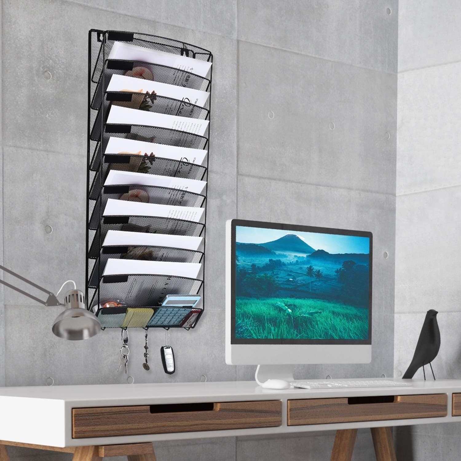 Hanging Wall Mount File Organizer 10 Pocket Paper Folder Holder Letter Rack