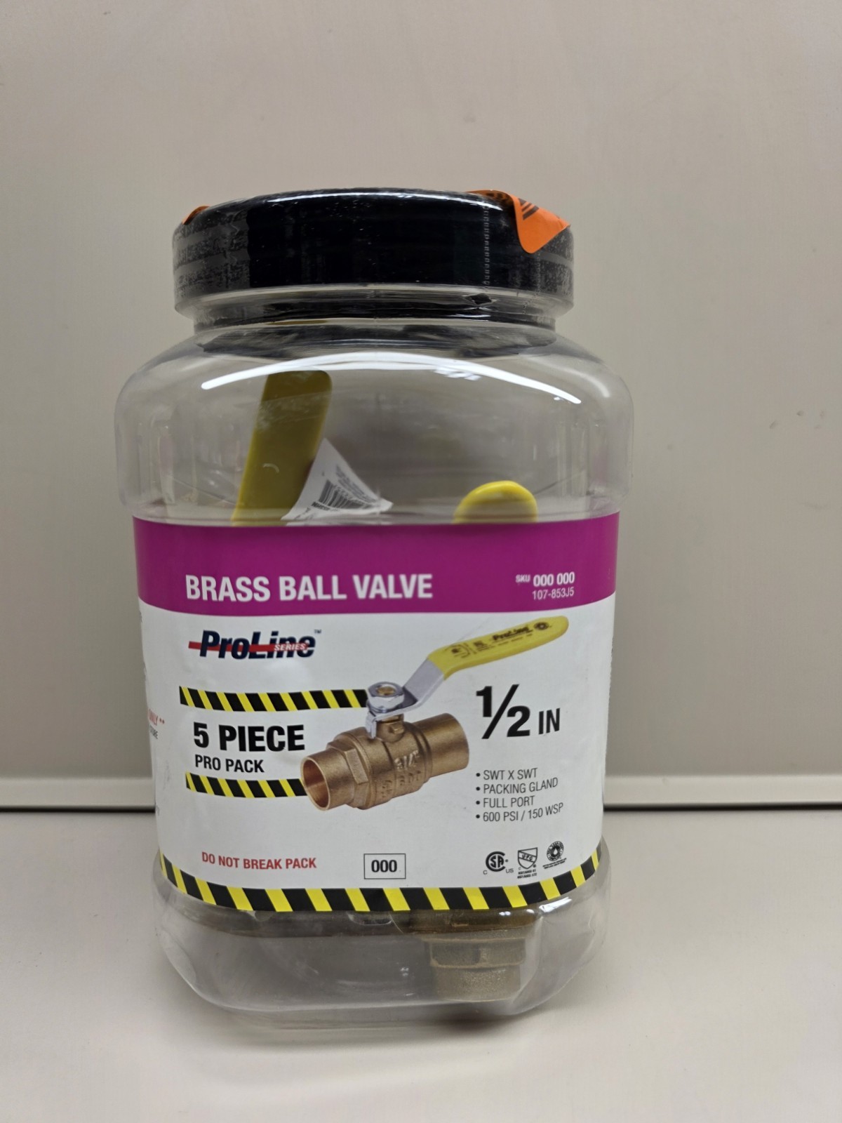(1) NEW, Sealed ProLine 1/2″ Brass SWT Full Port Ball Valve, 5-pack, 107-853J5