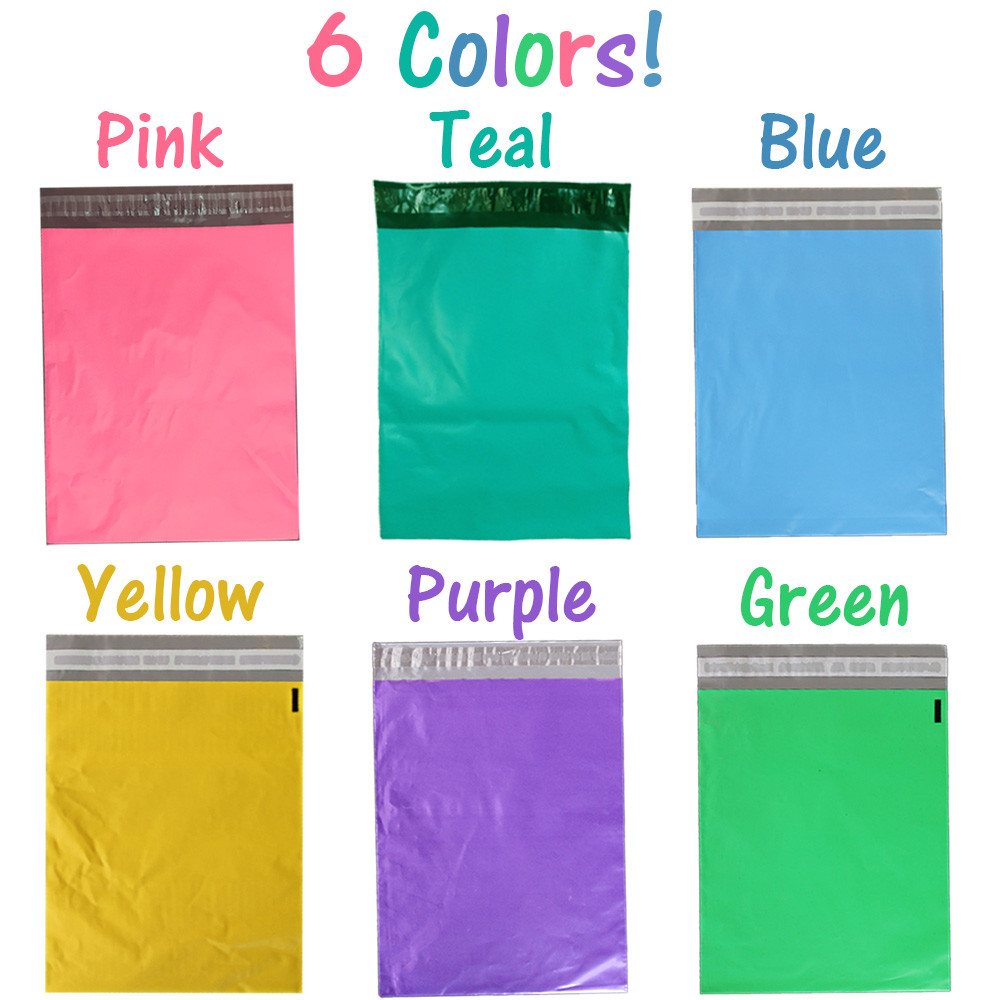 10×13″ Pink Teal Purple Blue Yellow Green Poly Mailers Flat Shipping Bags Combo
