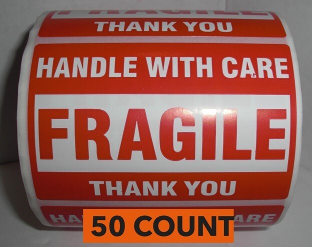 50 Fragile Handle With Care 2×3 Stickers Packaging Safety Mailing Labels -*LOOK*