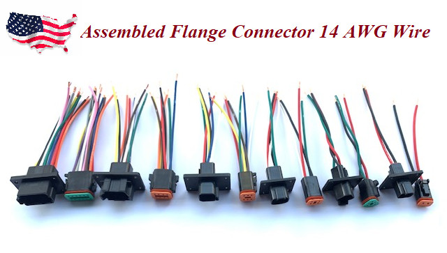 6″ Black Assembled Flange Deutsch 2,3,4,6,8,12 Pin,14 AWG waterproof connector