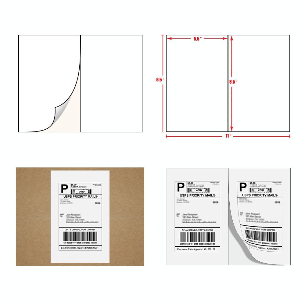200-4000 Half Sheet 8.5×5.5 Shipping Labels 2/Sheet Self Adhesive Lables