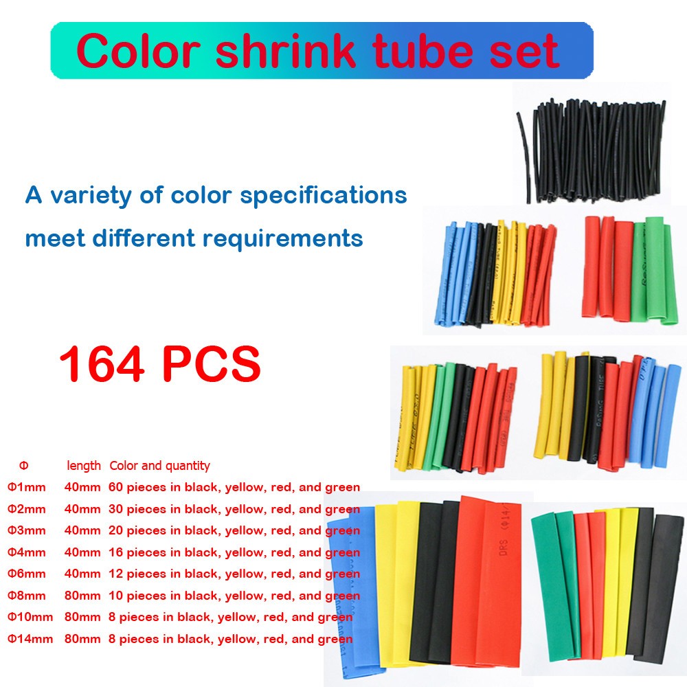 164Pcs HEAT SHRINK TUBING Insulation Shrinkable Tube 2:1 Wire Cable Sleeve