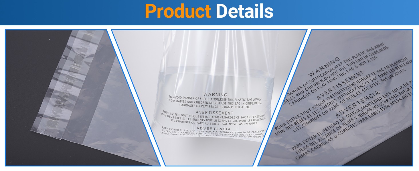 Clear Bags with Suffocation Warning Poly OPP Cello Merchandise Bag -Multi Sizes