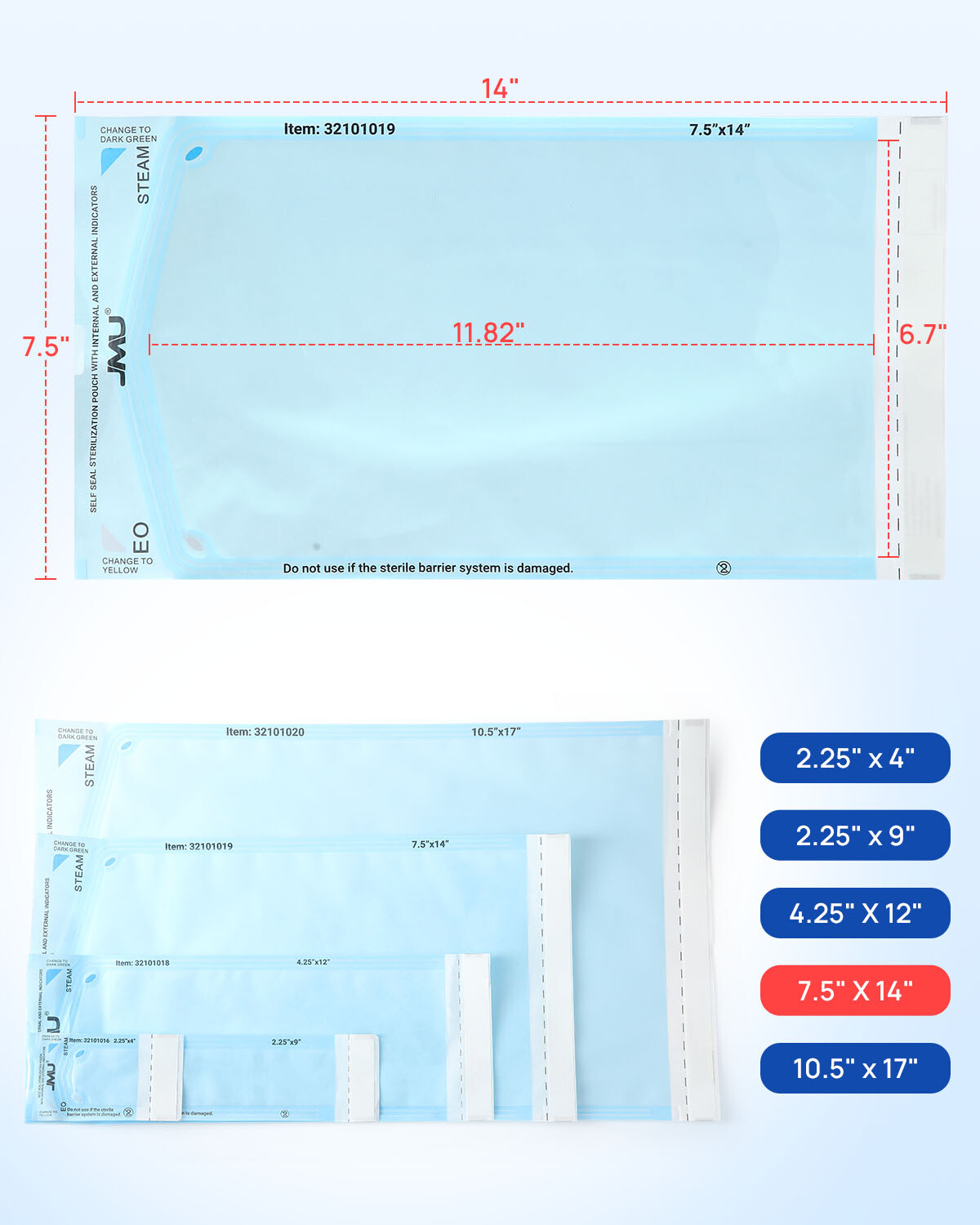 JMU Self Sealing Sterilization Pouches w/ Indicator Autoclave Sterilizer Multi