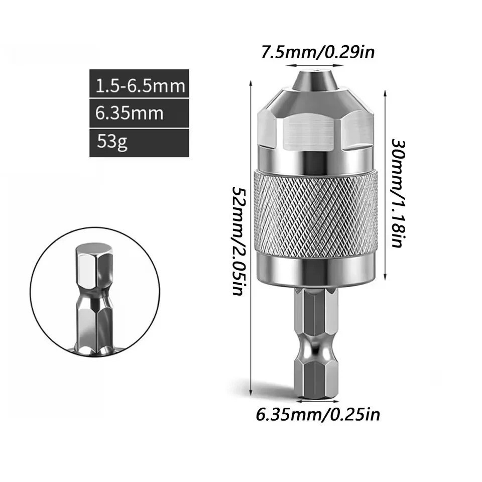 2PC 1/4in Hex Shank Keyless Drill Chuck Adapters 0.3-3.6mm 0.3-6.5mm