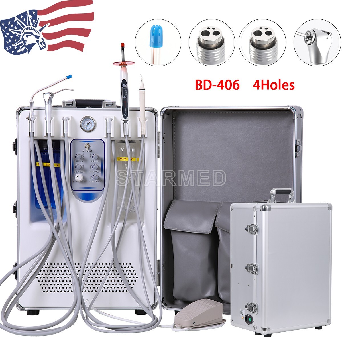 Moveable Dental Delivery Unit Turbine High Suction w/Air Compressor Rolling Case