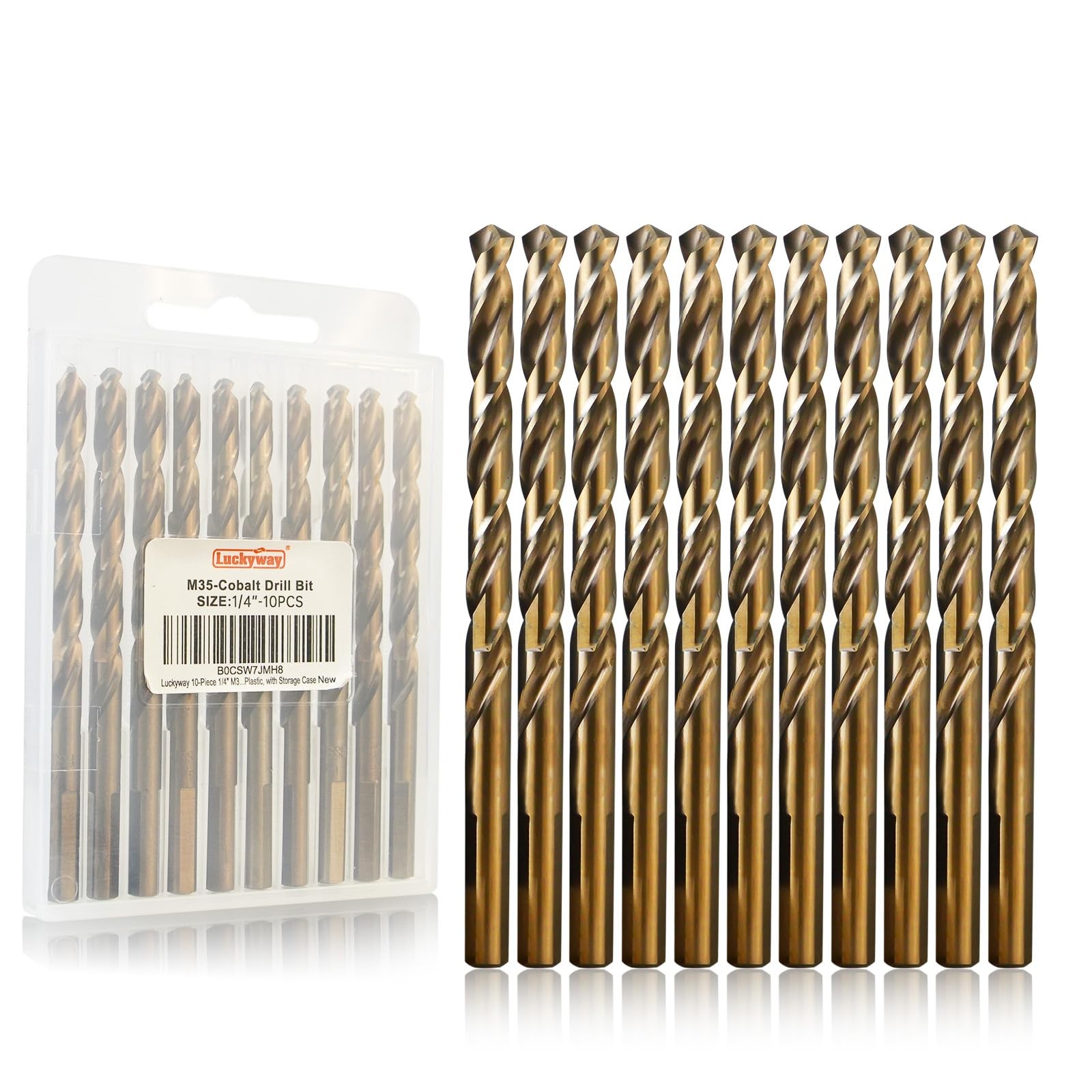 Luckyway 1/4 Inch Cobalt Drill Bits (10 Pack), M35 HSS Metal 1/4″ 0.25 inches