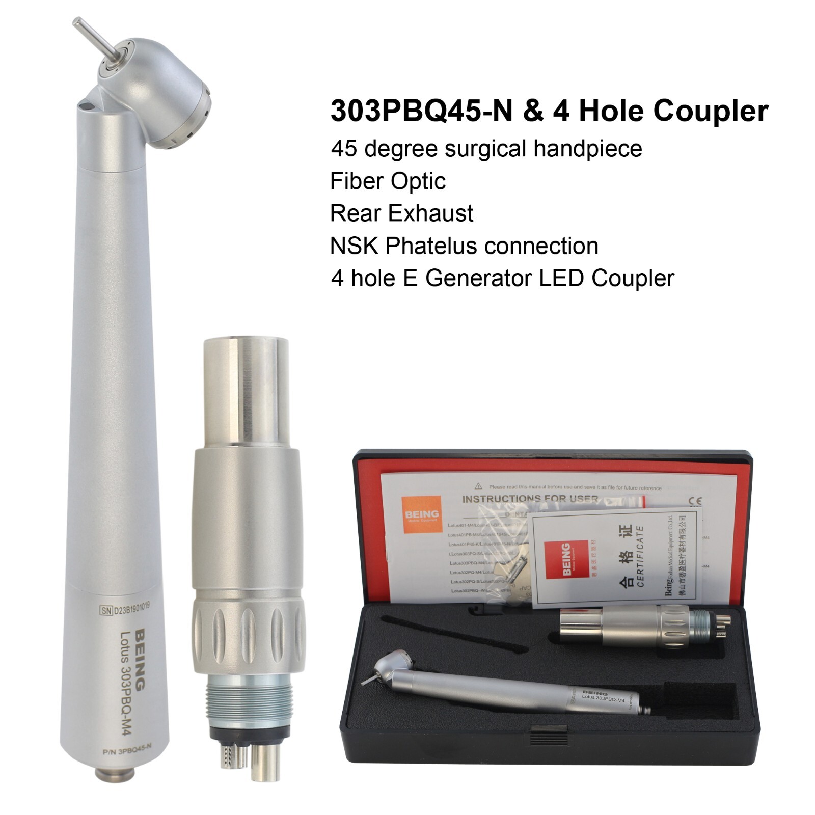 BEING Dental 45 Degree Surgical Handpiece High Speed Kavo NSK Coupler 4 6 Holes