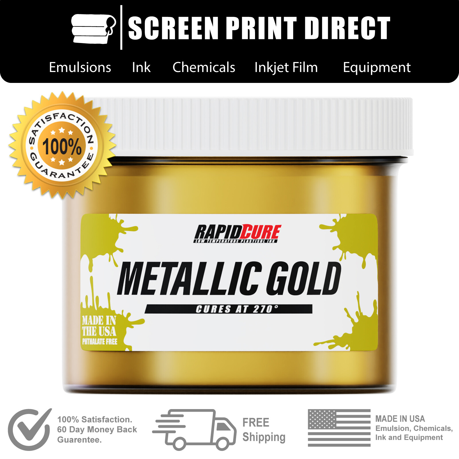 Ecotex® Metallic Gold – Premium Plastisol Ink for Screen Printing – All Sizes