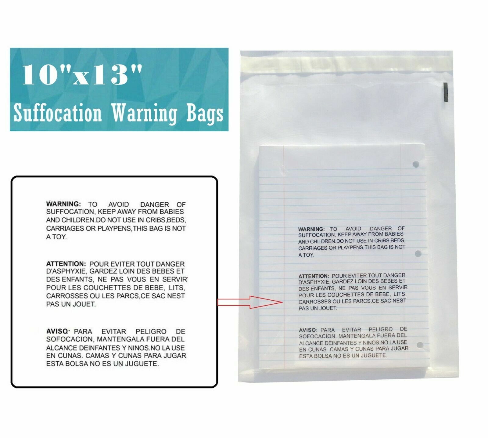 10×13 Clear Bags Suffocation Warning Self Seal Bag 1.5Mil -ST ShipMailers