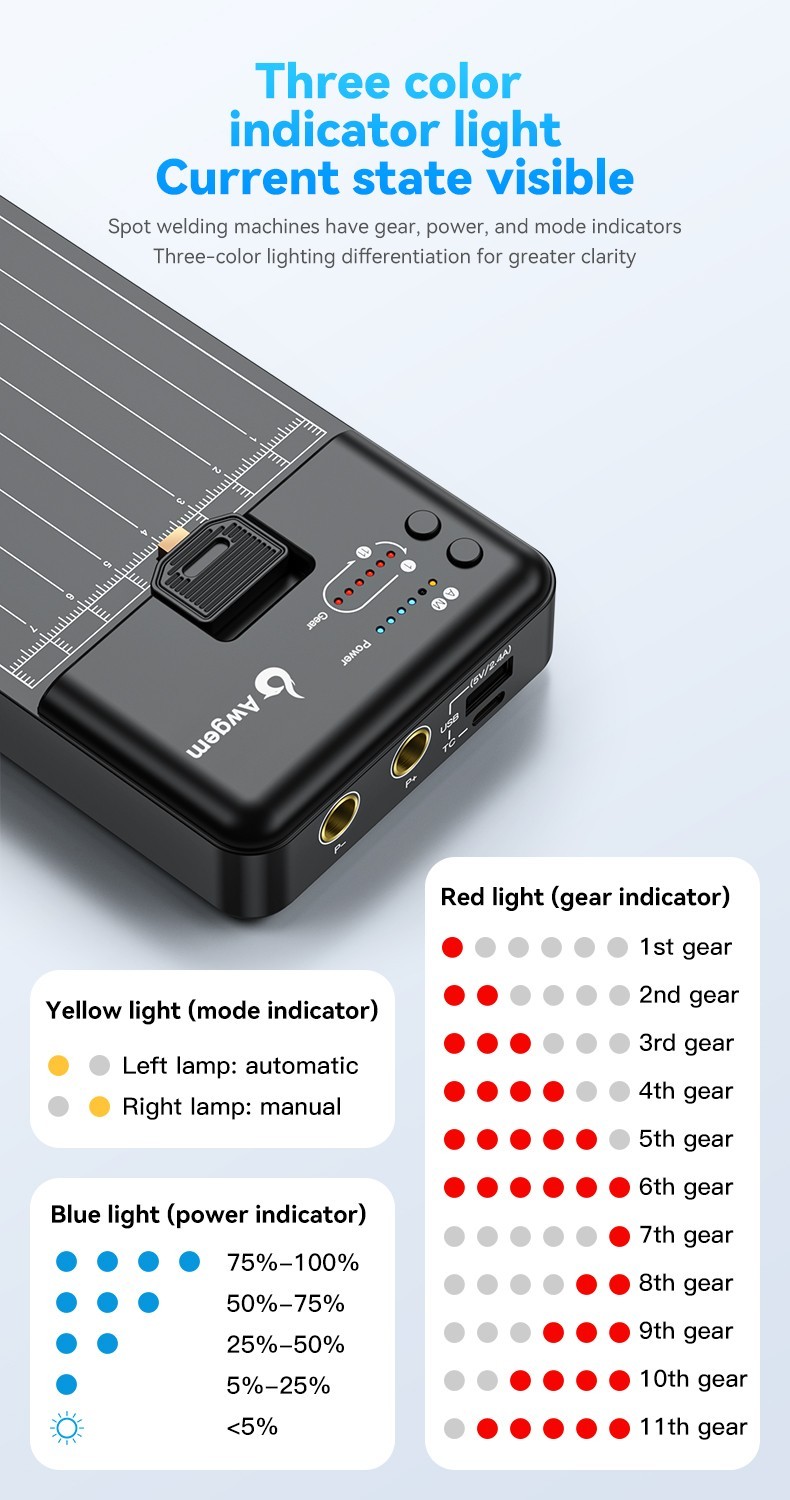 Awgem 5000mAh Portable Spot Welder 11 Gears w/ USB Output for 18650 Battery DIY