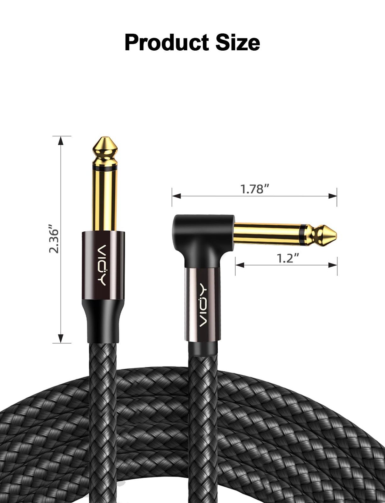 Guitar Cable 15 ft/5 M, Instrument Right Angle Cables, 6.35 mm (1/4) TS 15FT