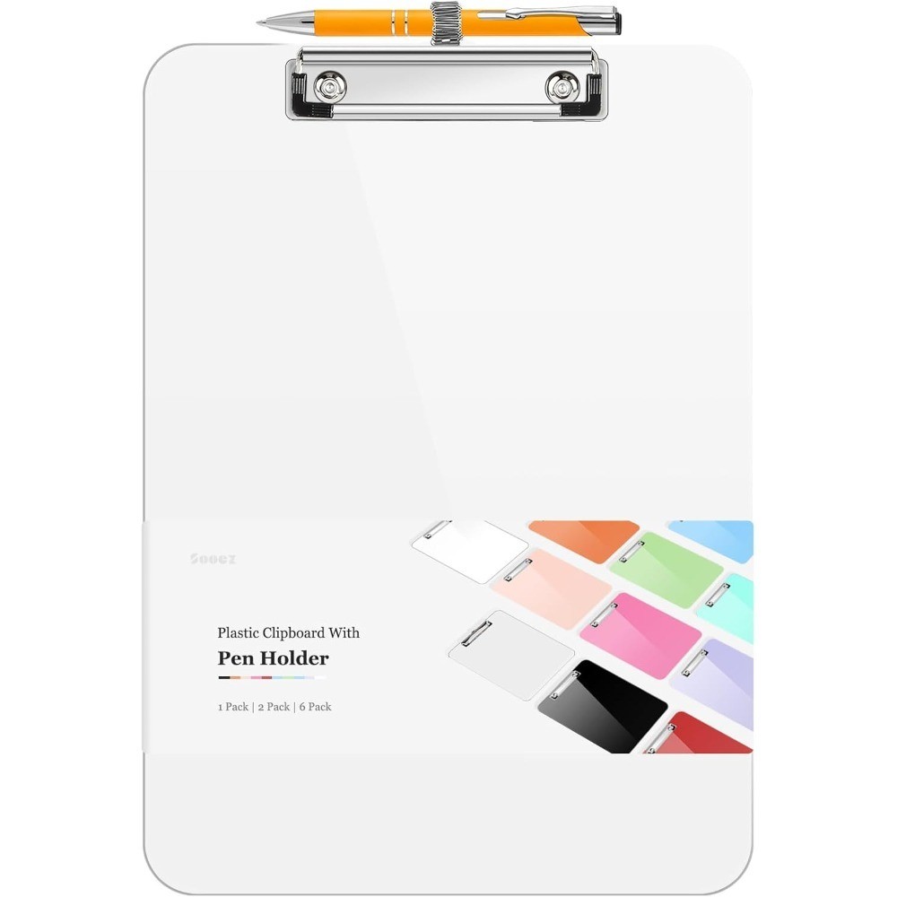 Clipboard with Pen Holder 10% Thicker Low Profile Clip Cute Letter Size A4
