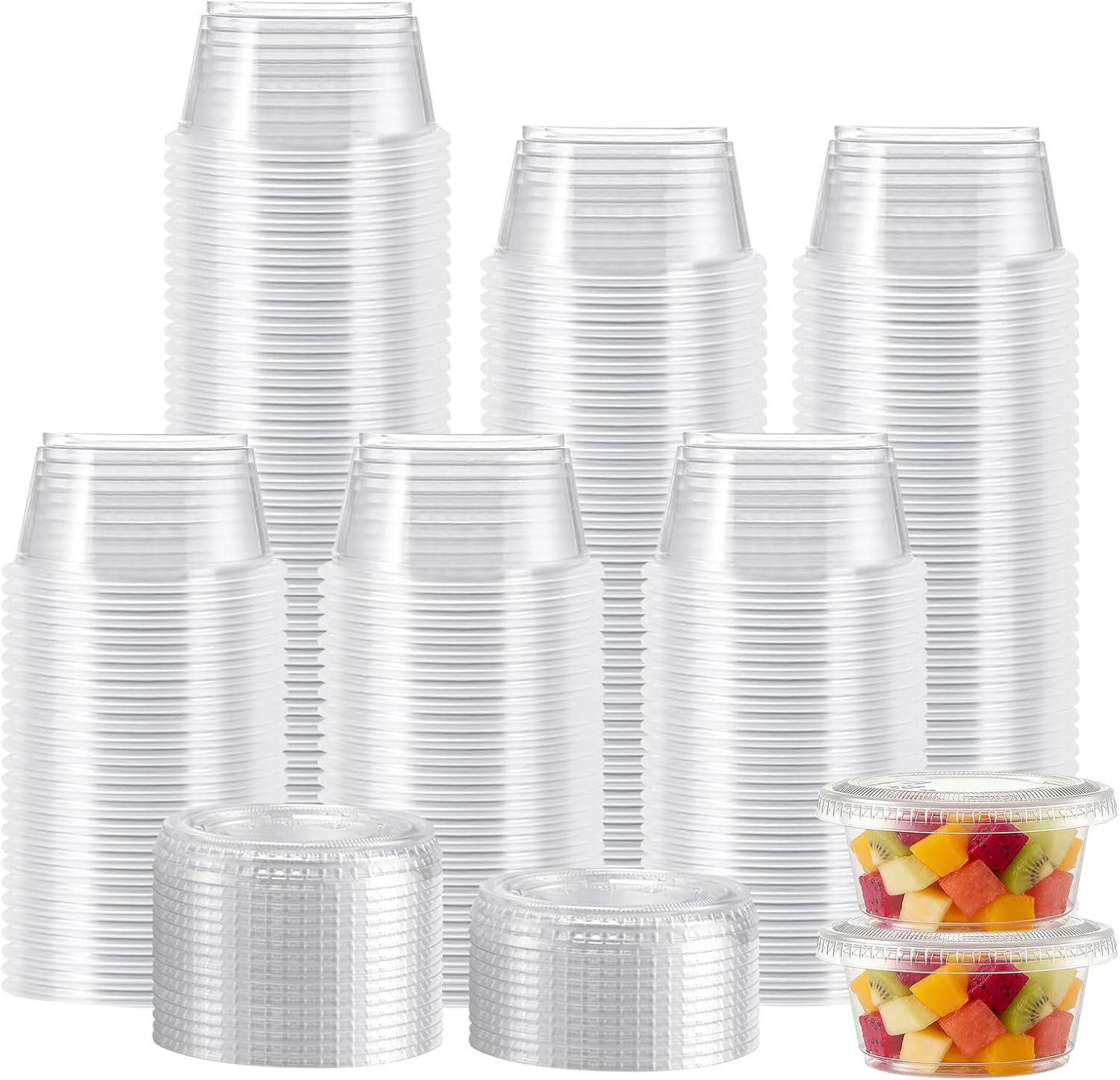 360 Set 2 Oz Jello Shot Cups with Lids, Small Plastic Food Portion Condiment Cup