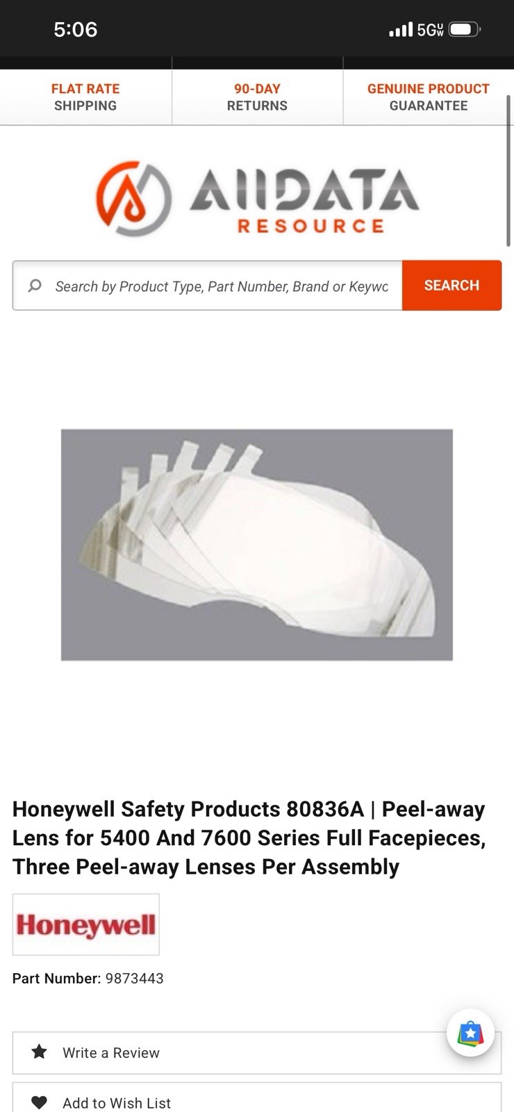 Honeywell North 80836A Peel-Away Lens Window For Full Face Piece (15 Per Pack)