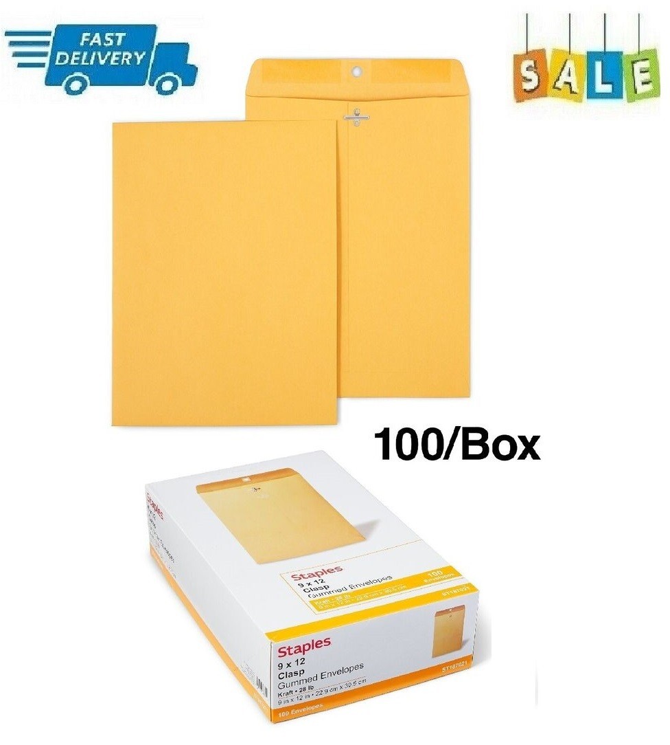 100 Pcs CLASP ENVELOPES 9×12 28lb Kraft Shipping Mailing Gummed Business Manila