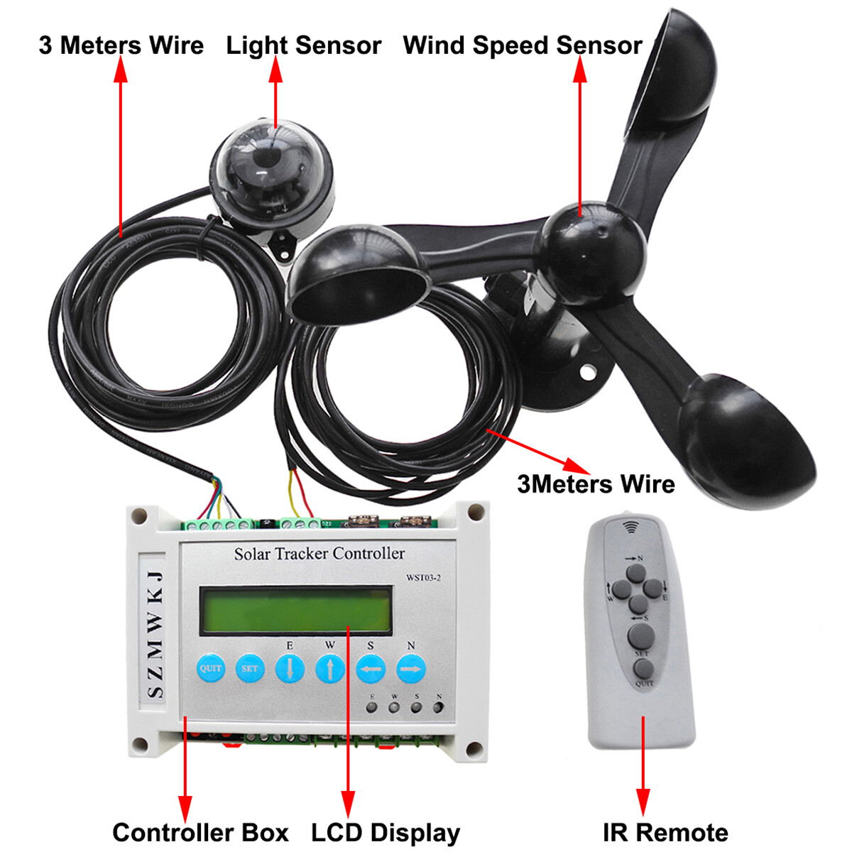 Dual Axis Solar Panel Tracker Controller W/6000N Linear Actuator Anemometer Kit