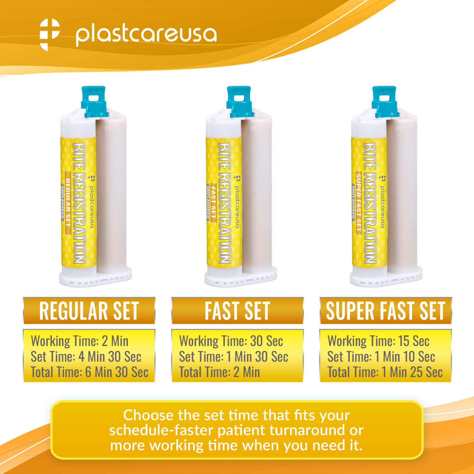 20 Fast Set Bite Registration Impression Material Unflavored 50ml Cartridges