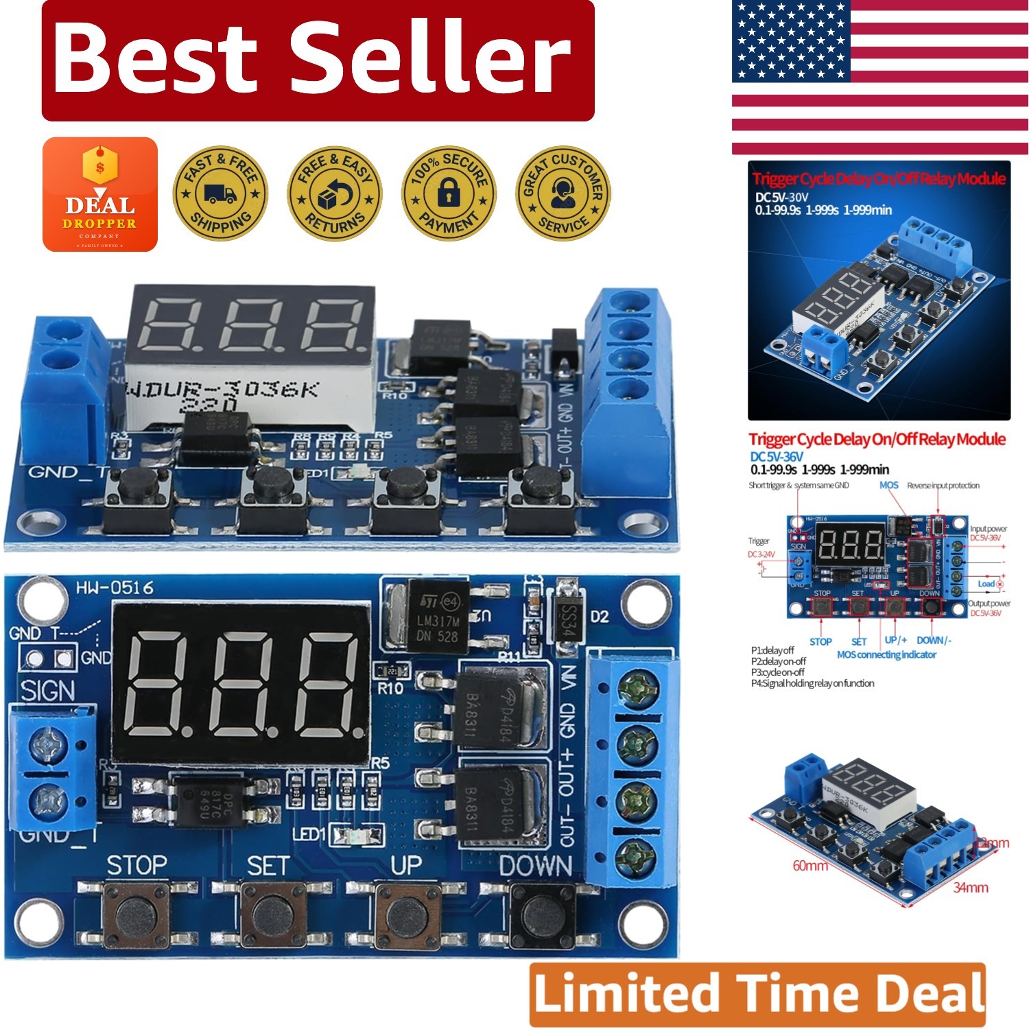 DC 5V-36V Timer Module Relay Switch with LED Display – High Performance