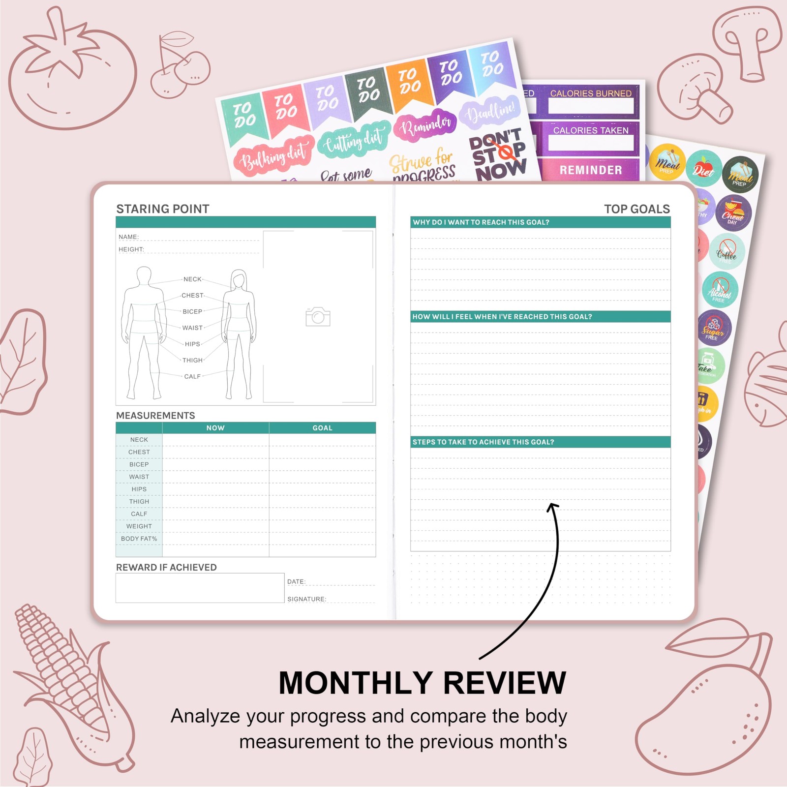 Food Journal 5.8″ x 8.3″ 6 Months Meal Planner for Weight Loss & Diet