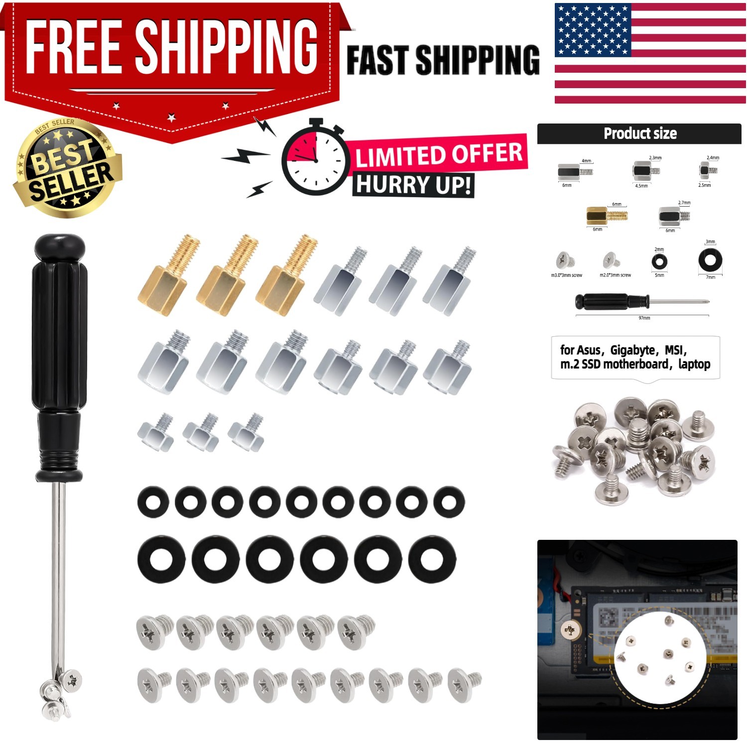 New 46PCS NVME M.2 SSD Mounting Screws M.2 SSD Screw Kit for Asus gigabyte
