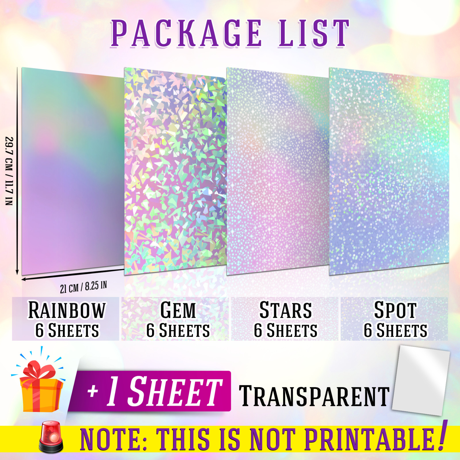 25 Mixed Koala Holographic Sticker Paper Clear Self-Adhesive Laminating Overlay