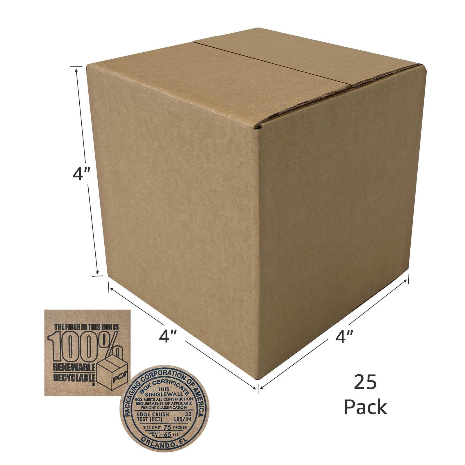 UOFFICE Corrugated Boxes 4 x 4 x 4″ Cube Mailing Boxes Bundle of 25