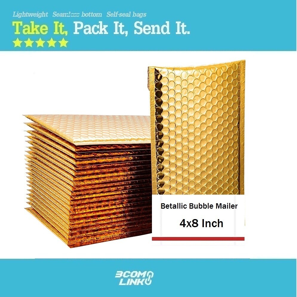 Metallic Extra Thick Poly Bubble Mailer Padded Envelope Shipping Bag 4″x8″ Gold