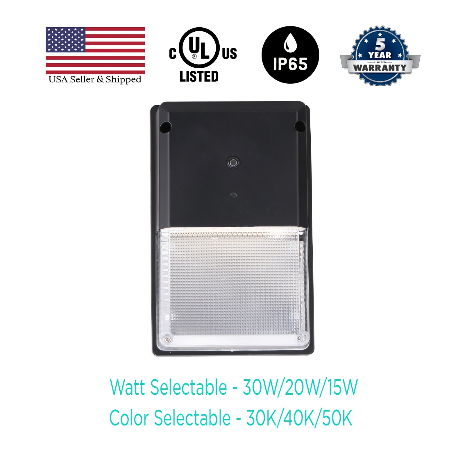 LED Mini Wall Pack with Photocell Watt & Color Selectable (30/20/15W-30/40/50K)