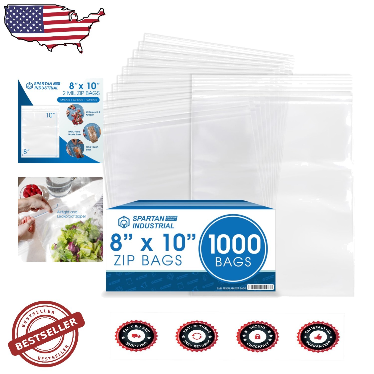 Durable 8×10 Zip Seal Plastic Bags – 1000 Count 2 Mil Airtight Packaging